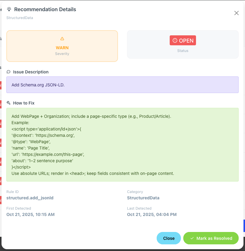 AltSnap Recommendation Details showing detailed fix instructions and resolution workflow